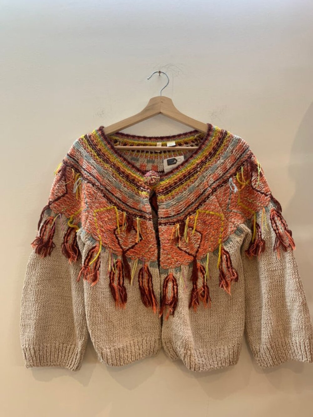 Moth Cardigan Button Close Sweater Crop Fringe 3/4 Length Sleeve - Women's Small